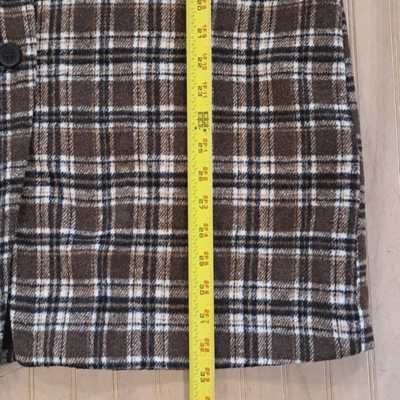Brown Plaid Soft Long Button Down Oversized Mid Lightweight Coat Jacket - Picture 9 of 10
